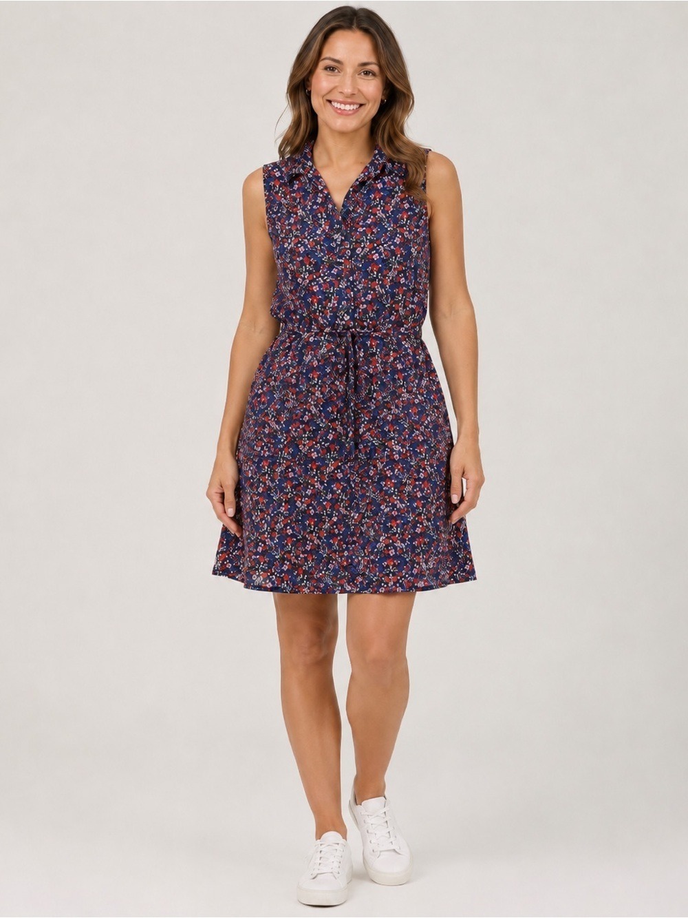Parker Silk Blend Floral Dress Large Sleeveless Stretch Waist Summer Breathable